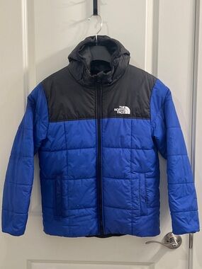The North Face Blue and Black reversible puffer Jacket with Hood